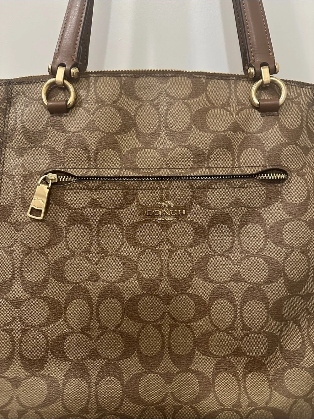 Coach Brown Signature Canvas Tote with Gold Hardware